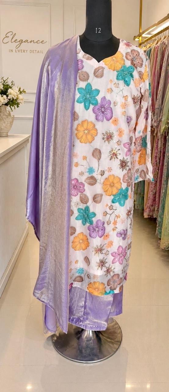 Elegant Floral Embroidered Suit